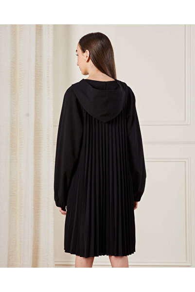 REDTAG Senior Girls Black Hooded Pleated Dress