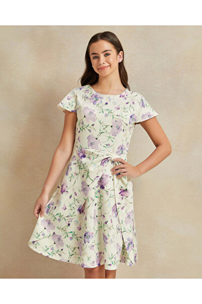 REDTAG Senior Girls White Floral Print Scuba Dress