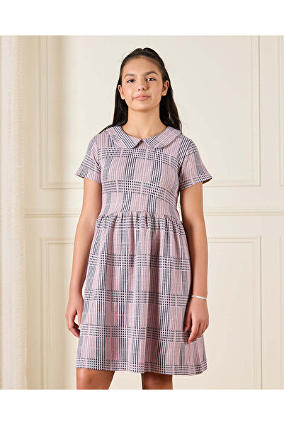 REDTAG Senior Girls Pink Plaid Checkered Tiered Dress