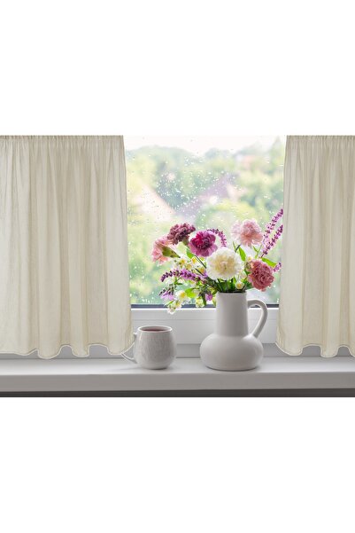 OEM Set of 2 kitchen curtains, 2x140x165 cm, with drapery, splashed texture, beige