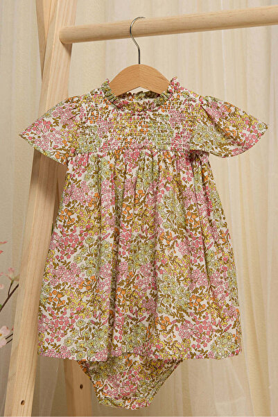 REDTAG Infant Girls White Dress With Bloomer