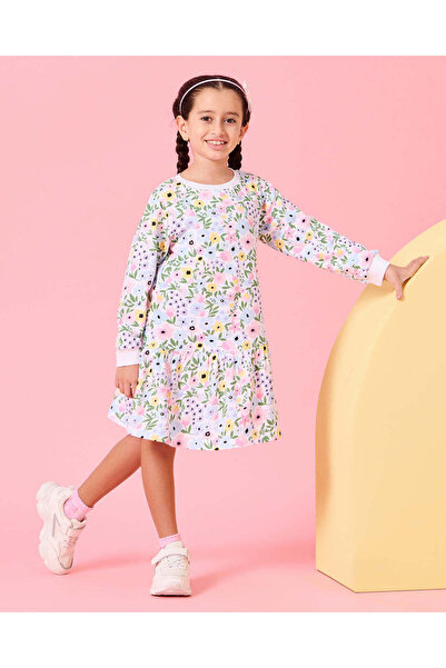 REDTAG Girls White Floral Printed Dress