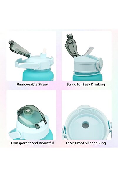 desselan indoorset 64 OZ Water Bottle with Straw - Half Gallon 3-Pack (blue/orange)