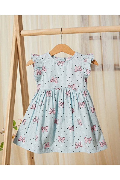 REDTAG فستان أزرق مطبوع عليه شريط كامل للبنات الرضع