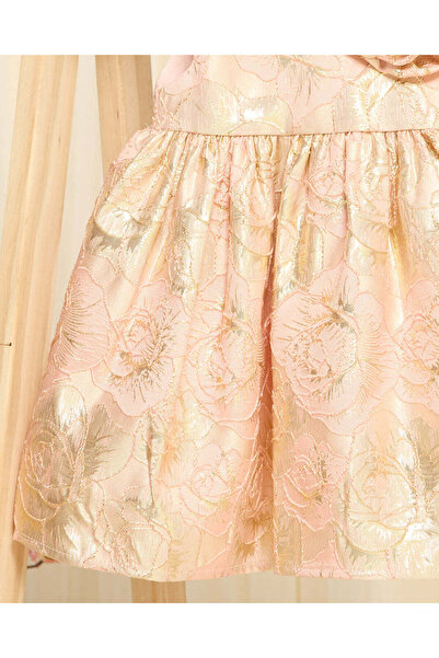 REDTAG Girls Pink And Gold Floral Jacquard Dress