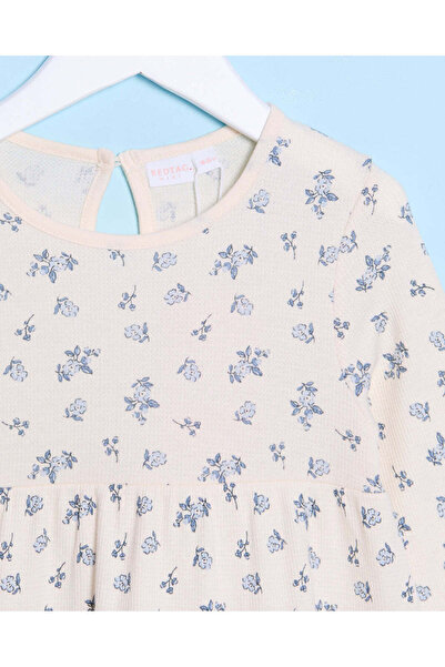 REDTAG Infant Girls Cream Floral Print Waffle Dress