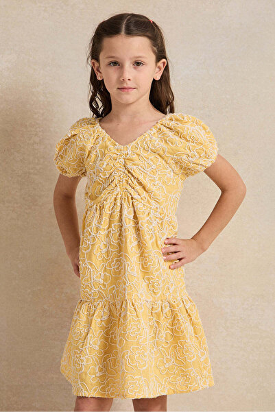 REDTAG Girls Mustard Embroidered Dress