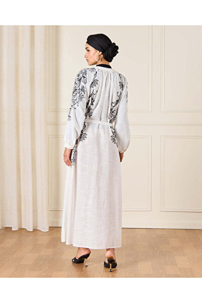 REDTAG Women White Shoulder Print Kaftan Dress