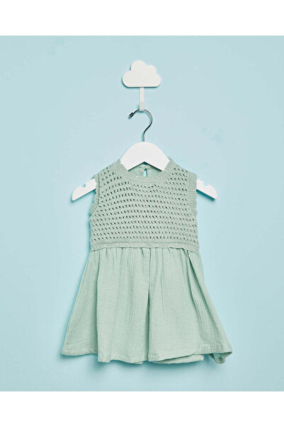 REDTAG Infant Girls Mint Crochet Woven Dress