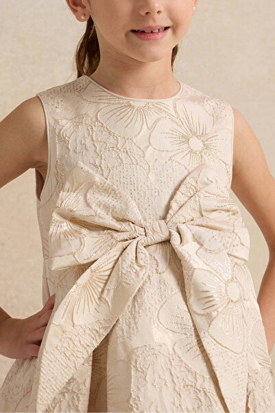 REDTAG Girls Gold Floral Dress With Bow