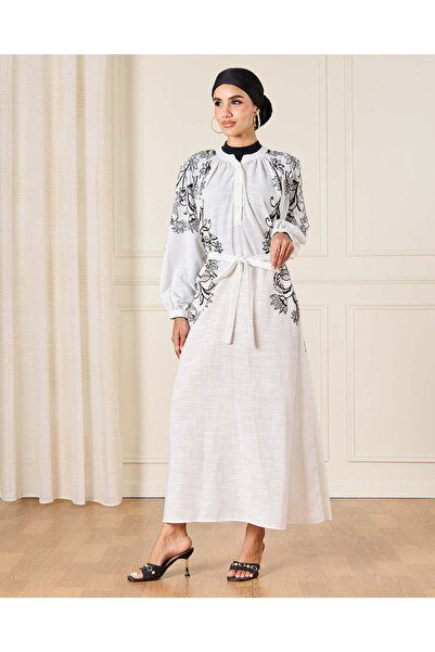 REDTAG Women White Shoulder Print Kaftan Dress