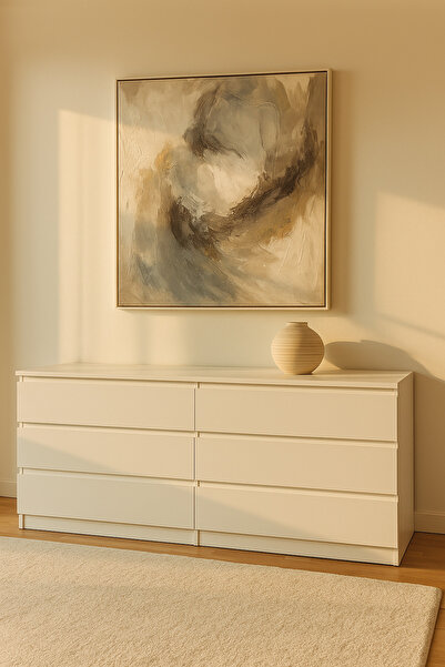 MARIA HOMES خزانة أدراج خشبية بيضاء مقاس 160×48×79 سم - خزانة ملابس عصرية بستة أدراج لغرفة النوم وغرفة المعيشة والمكتب