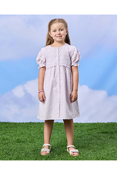 REDTAG Girls Lilac Lace Schiffli Dress