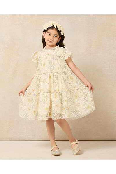 REDTAG Girls Yellow Floral Embellished Dress
