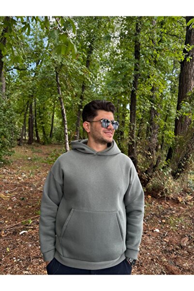 Butik سويت شيرت رجالي ذو قصة فضفاضة خيوط من نوع O بغطاء رأس Kangaroo Pocket K...
