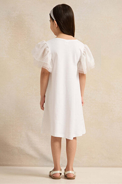 REDTAG Girls White Princess Jasmine Mesh Frill Sleeves Dress