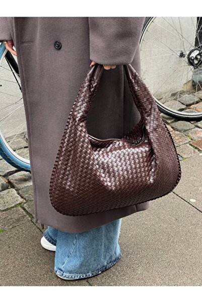Marvelis LAURA AcıKahve Örgü Detay Büyük Boy El Ve Omuz Kadın Çantası
