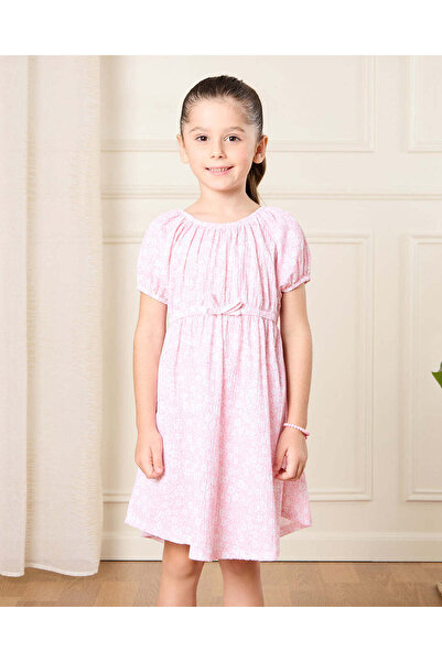 REDTAG فستان بناتي وردي مطبوع مع فيونكة