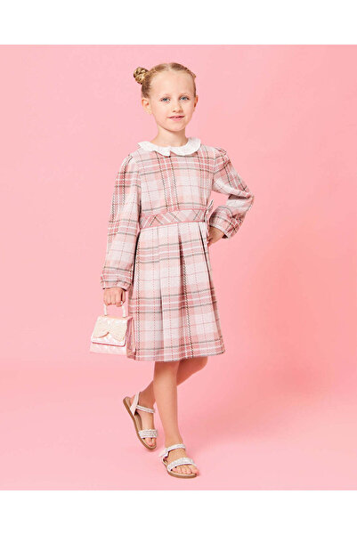 REDTAG Girls Pink And White Checkered Dress