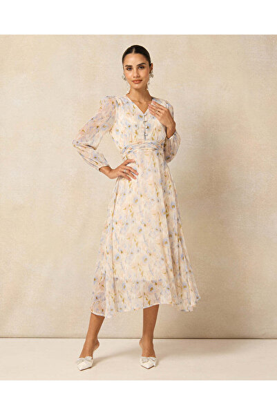 REDTAG Women Ivory Floral Chiffon Dress