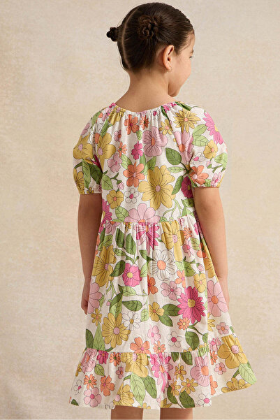 REDTAG Girls White Floral Print Dress