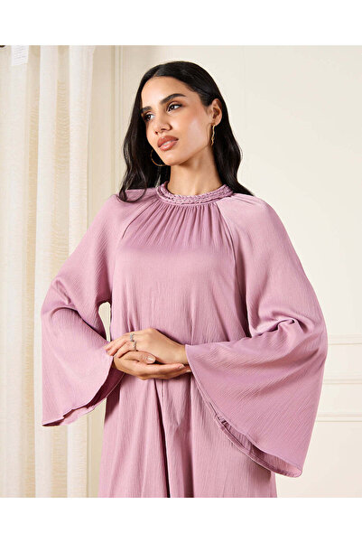 REDTAG Women Mauve Braded Neck Detailed Kaftan Dress