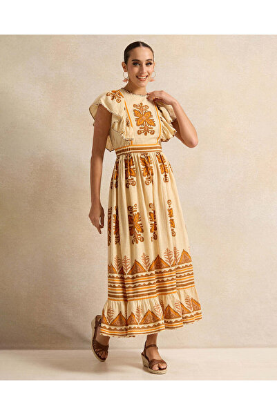 REDTAG Women Beige All-Over Print Dress