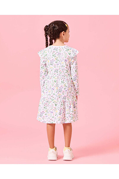 REDTAG Girls White Floral Printed Dress