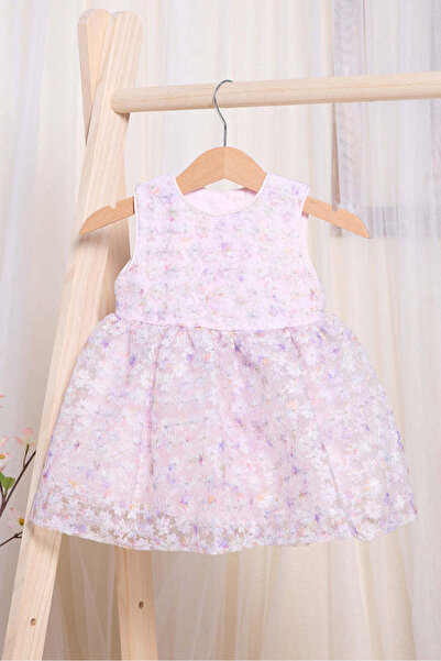 REDTAG Infant Girls Lilac Floral Embellished Dress