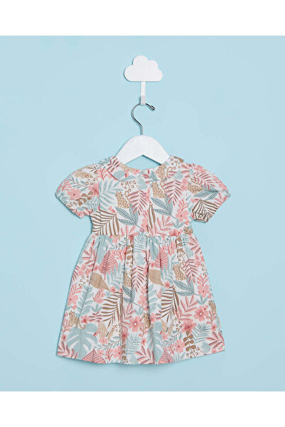 REDTAG Infant Girls White Tropical All Over Print Poplin Dress