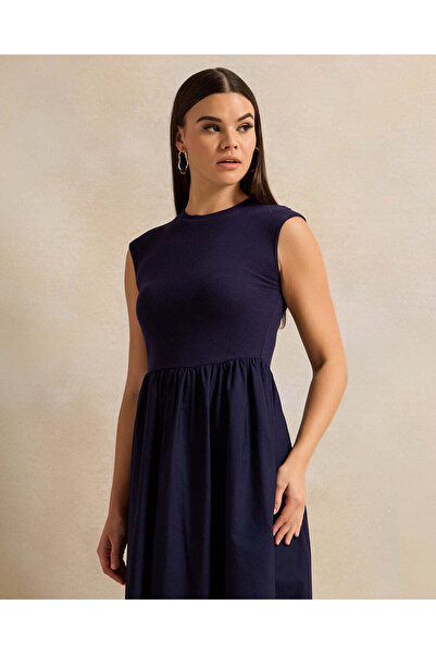 REDTAG Women Navy Fit And Flared Midi Dress