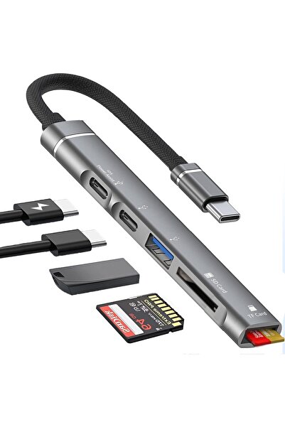 007 موزع USB-C 5 في 1 من الألومنيوم مع SD/MicroSD، وUSB 3.0، وUSB-C PD، ومقبس...