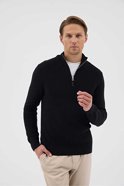 Paşahan Half Fisherman Zippered 100% Cotton Knit Sweater