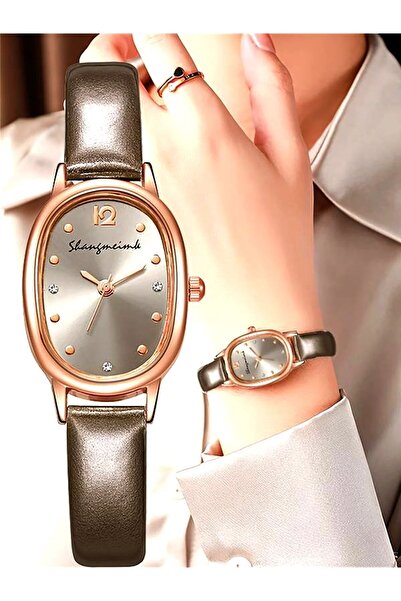 Teo Yapay Elmas Süslemeli, Zarif, Oval, Suni Deri Kayış, Quartz Kadın Kol S