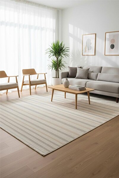 outlet halı deposu istanbul halı deposu Deco Gri Dokulu Çizgi Desenli Bohem Halı