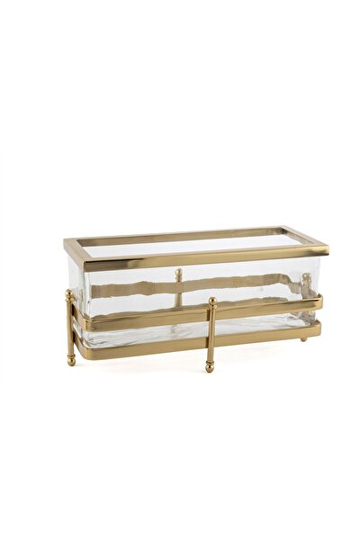 Mikasa Moor Gold Metal Standlı Dikdörtgen Cam Sunumluk Kase 34x16x16cm
