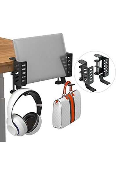 HASTHIP 2-in-1 Aluminum Tablet & Laptop Edge Clamp Stand with Headphone Hook