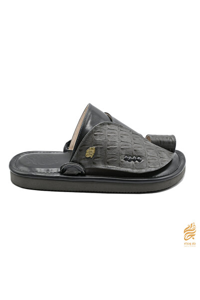 Leather & shoea حذاء شرقي جلد تمساح رمادي