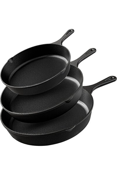 Utopia Kitchen 3-piece Cast Iron Frying Pan Set (6, 8, 10 inch) - Black
