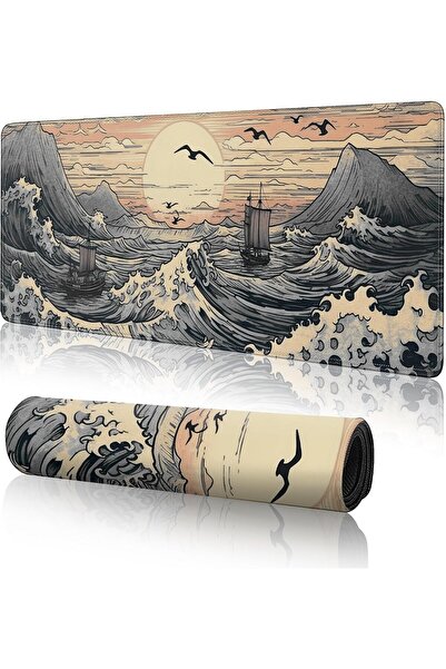 KASTWAVE Gaming XL Mouse Pad 31.5×11.8 in — Japanese Wave Anime Design, Non-slip, Stitched Edge