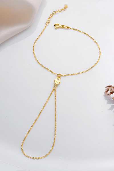 ESSARE 925 Ayar Gümüş Gold Kaplama Fatma Ana Eli Şahmeran Bileklik