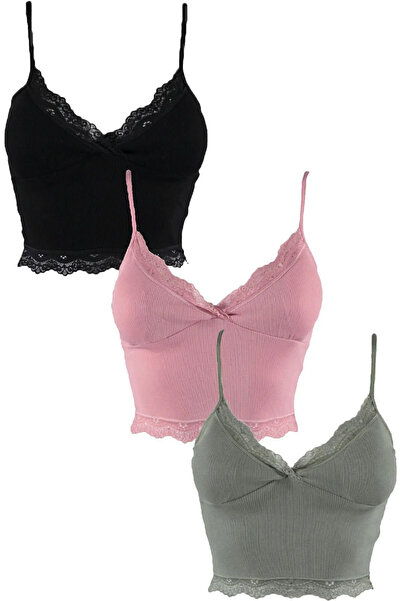 ACTRİS 3-Piece Crop Suit Suspender Lace Padded Bustier Blouse