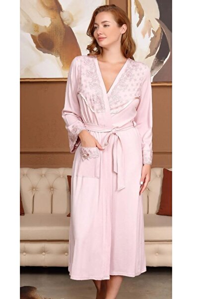 Bone Club Micro Cotton Lace Detailed Long Sleeve Women's Dressing Gown