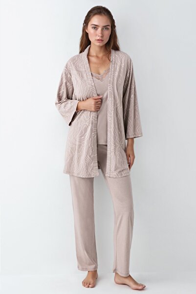 Pierre Cardin Kadın Modal Pamuklu Vizon 3'lü Pijama Takımı A8R9C8U8R