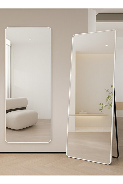 Taimi Large Mirror With Elegant Design 160x50 Cm-full Length Mirror With White Metal Frame And Back Stand