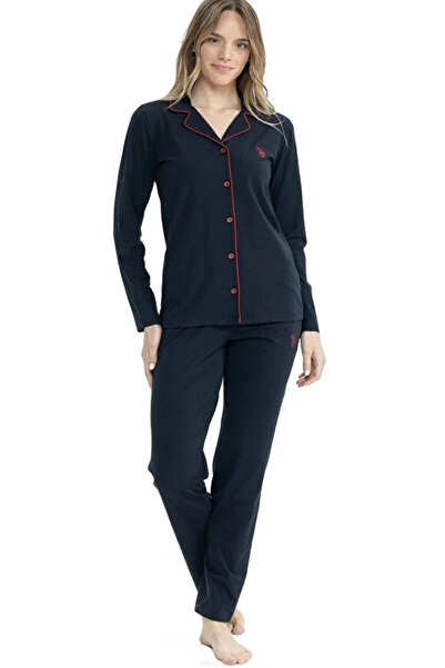 U.S. Polo Assn. Cotton Long Sleeve Button Front Shirt Women's Pajama Set Basic