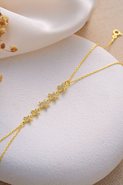 ESSARE 925 Ayar Gümüş Gold Kaplama 5'Li Yıldız Model Şahmeran Bileklik