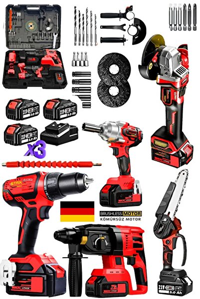 stilmax Kömürsüz Motor Şarjlı Matkap Taşlama Dal Budama Testeresi Somun Sıkma Kırıcı Delici 5li Ultra Set