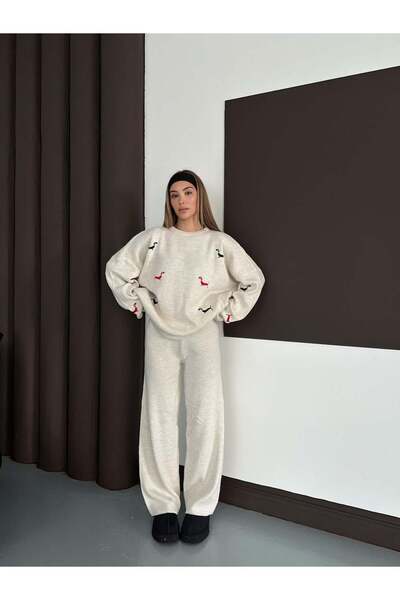 REDMİNA fashion Cute Dog Embroidered Knitwear Set