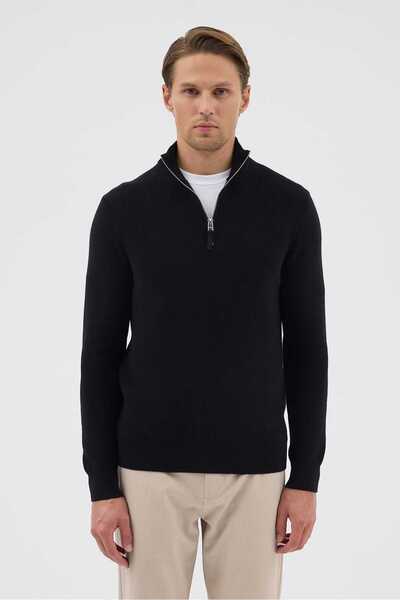 Paşahan Half Fisherman Zippered 100% Cotton Knit Sweater